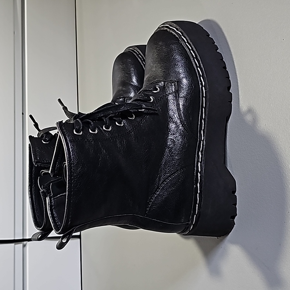 Call It Spring black zip up size 7 combat fashion boots